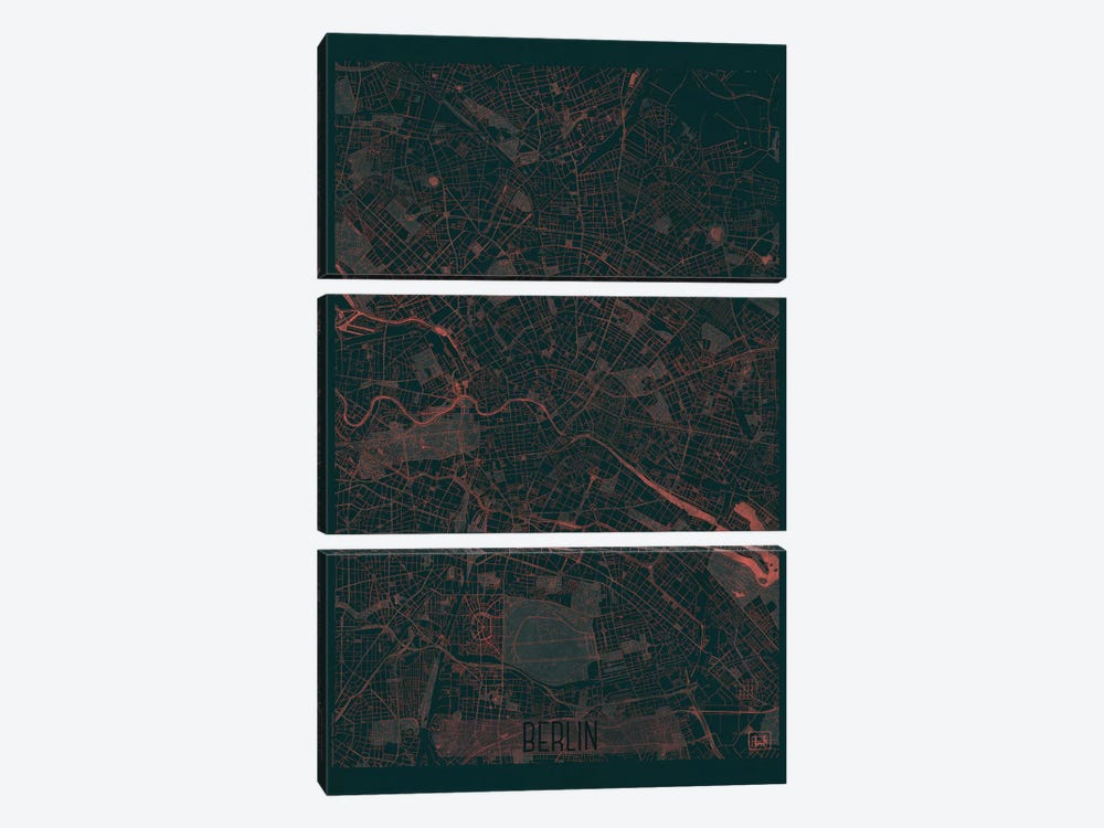 Berlin Infrared Urban Blueprint Map by Hubert Roguski 3-piece Canvas Print