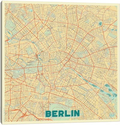 Berlin Retro Urban Blueprint Map Canvas Art Print - Berlin Art