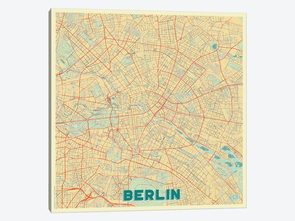 Berlin Retro Urban Blueprint Map by Hubert Roguski 1-piece Canvas Art