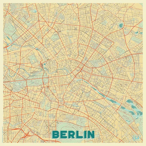 Hubert Roguski: Berlin Retro Urban Blueprint Map by Hubert Roguski