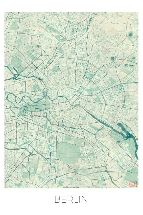 Berlin Vintage Blue Watercolor Urban Blueprint Map