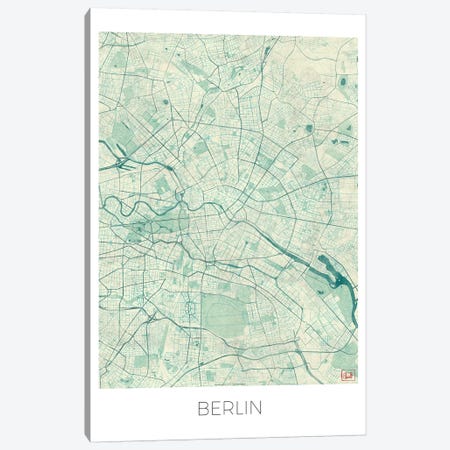 Berlin Vintage Blue Watercolor Urban Blueprint Map Canvas Print #HUR49} by Hubert Roguski Art Print
