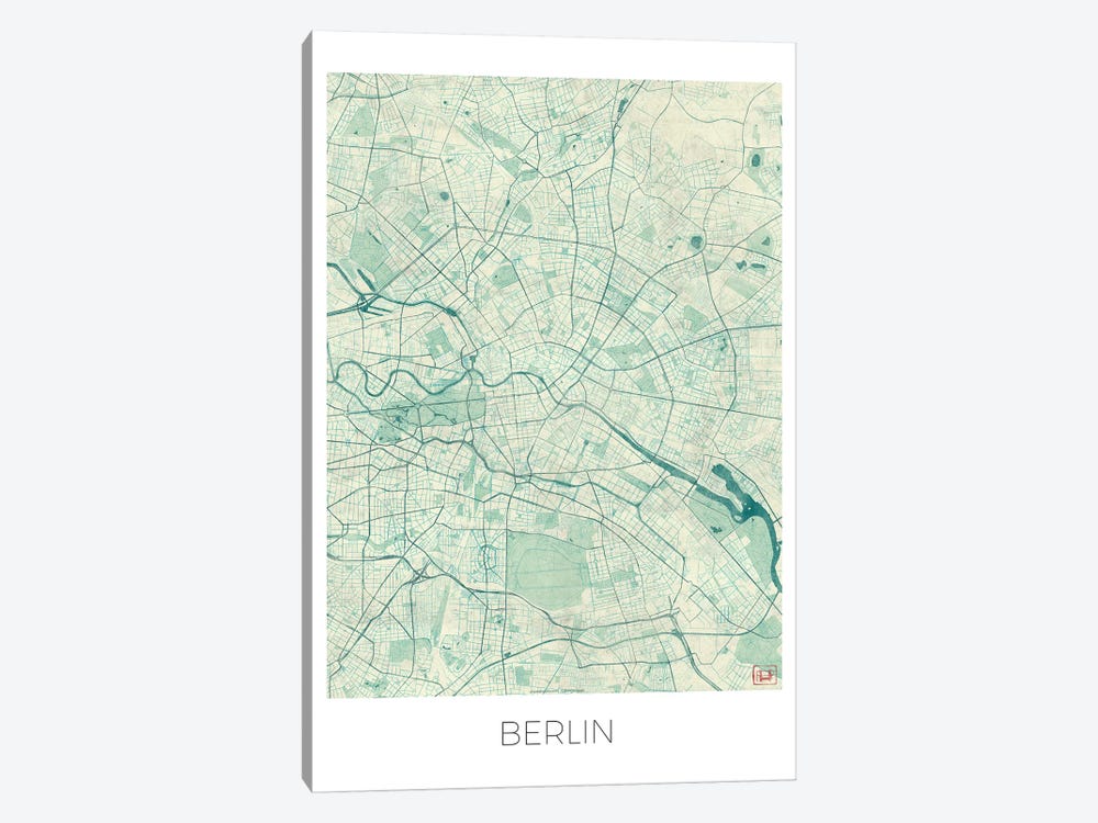 Berlin Vintage Blue Watercolor Urban Blueprint Map by Hubert Roguski 1-piece Art Print