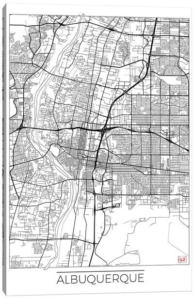 Albuquerque Minimal Urban Blueprint Map Canvas Art Print - Hubert Roguski