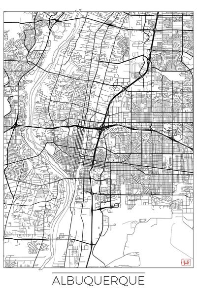 New Mexico: Albuquerque Minimal Urban Blueprint Map by Hubert Roguski
