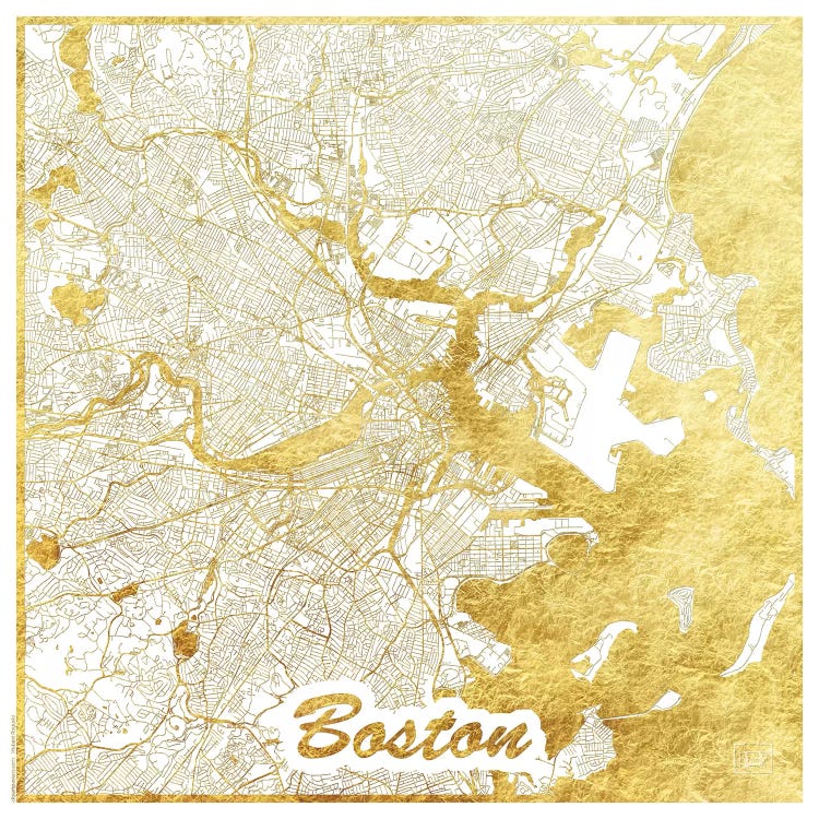 Boston Gold Leaf Urban Blueprint Map by Hubert Roguski wall art