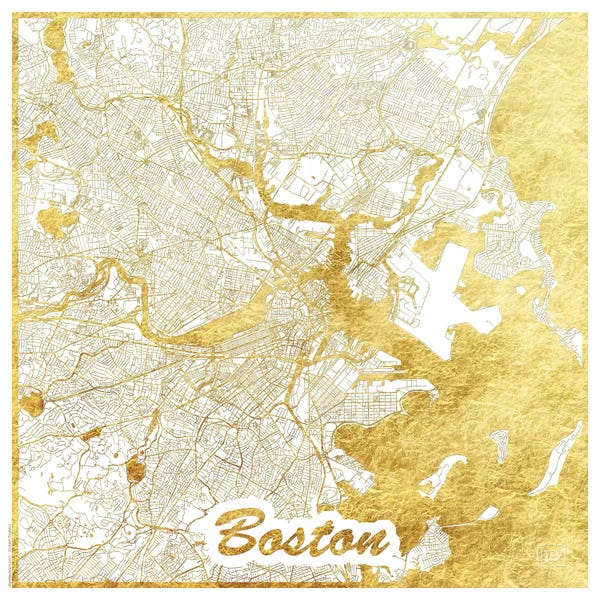Hubert Roguski: Boston Gold Leaf Urban Blueprint Map by Hubert Roguski