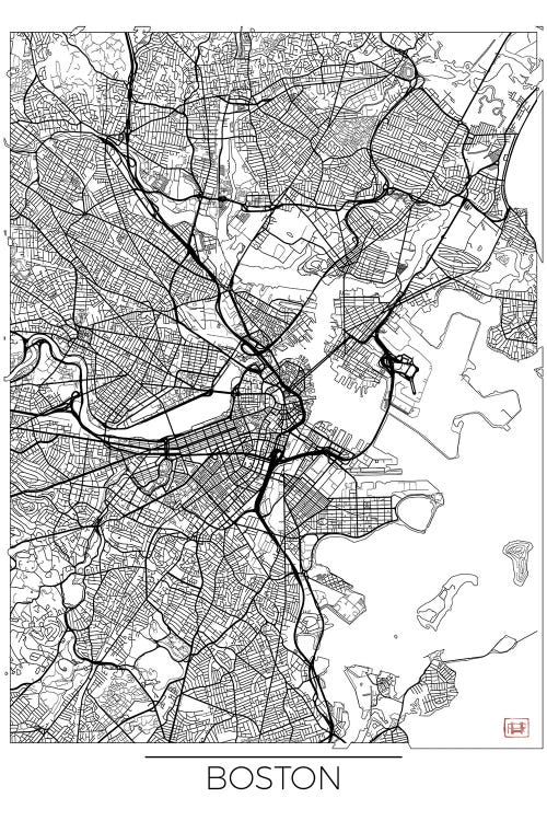 Boston Minimal Urban Blueprint Map by Hubert Roguski wall art