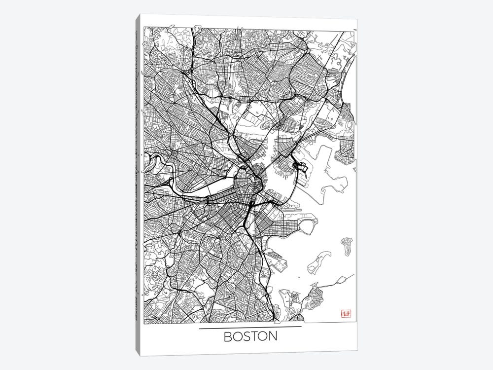 Boston Minimal Urban Blueprint Map by Hubert Roguski 1-piece Canvas Artwork