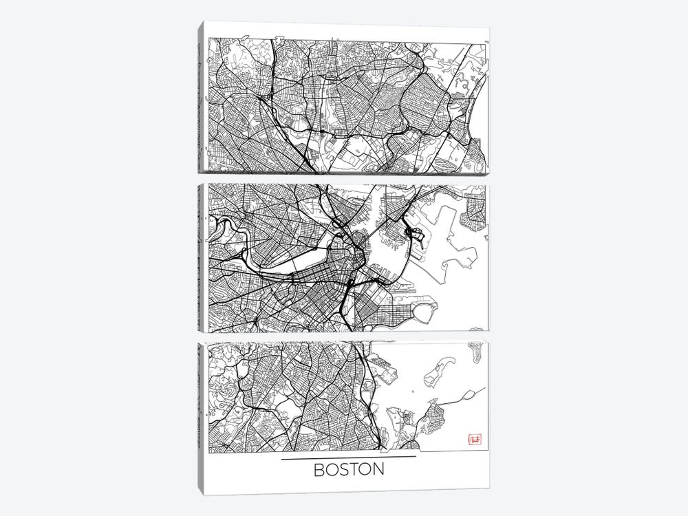 Boston Minimal Urban Blueprint Map by Hubert Roguski 3-piece Canvas Artwork