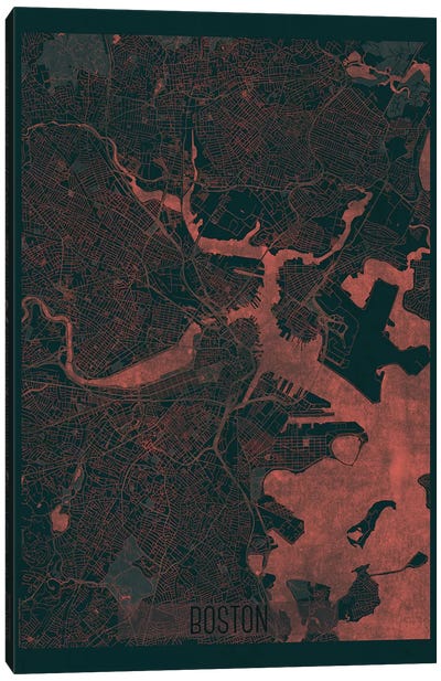 Boston Infrared Urban Blueprint Map Canvas Art Print - Hubert Roguski