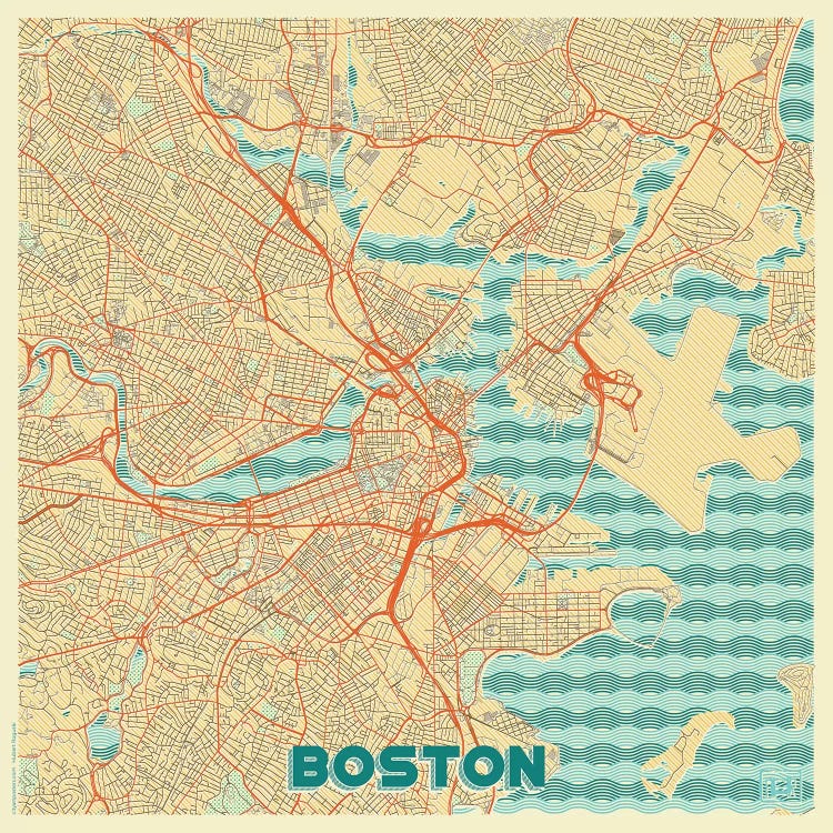 Boston Retro Urban Blueprint Map