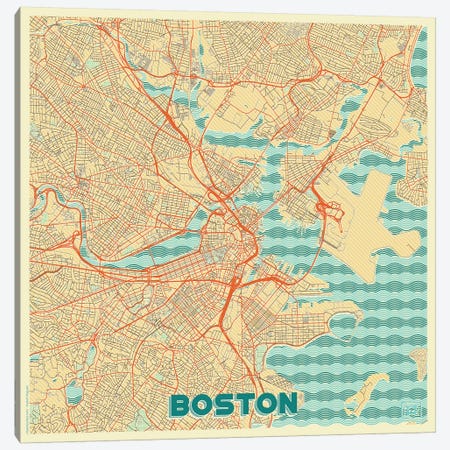Boston Retro Urban Blueprint Map Canvas Print #HUR53} by Hubert Roguski Canvas Art