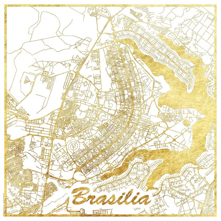 Brasilia Gold Leaf Urban Blueprint Map