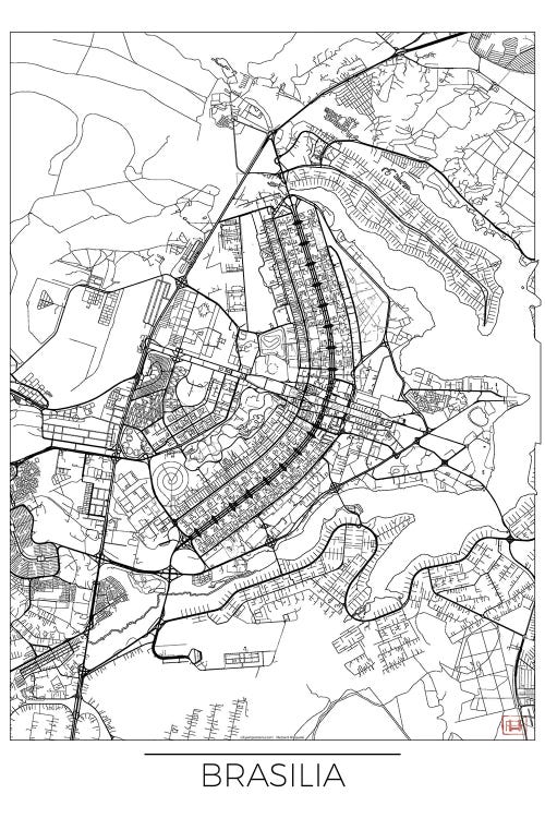 Brasilia Minimal Urban Blueprint Map