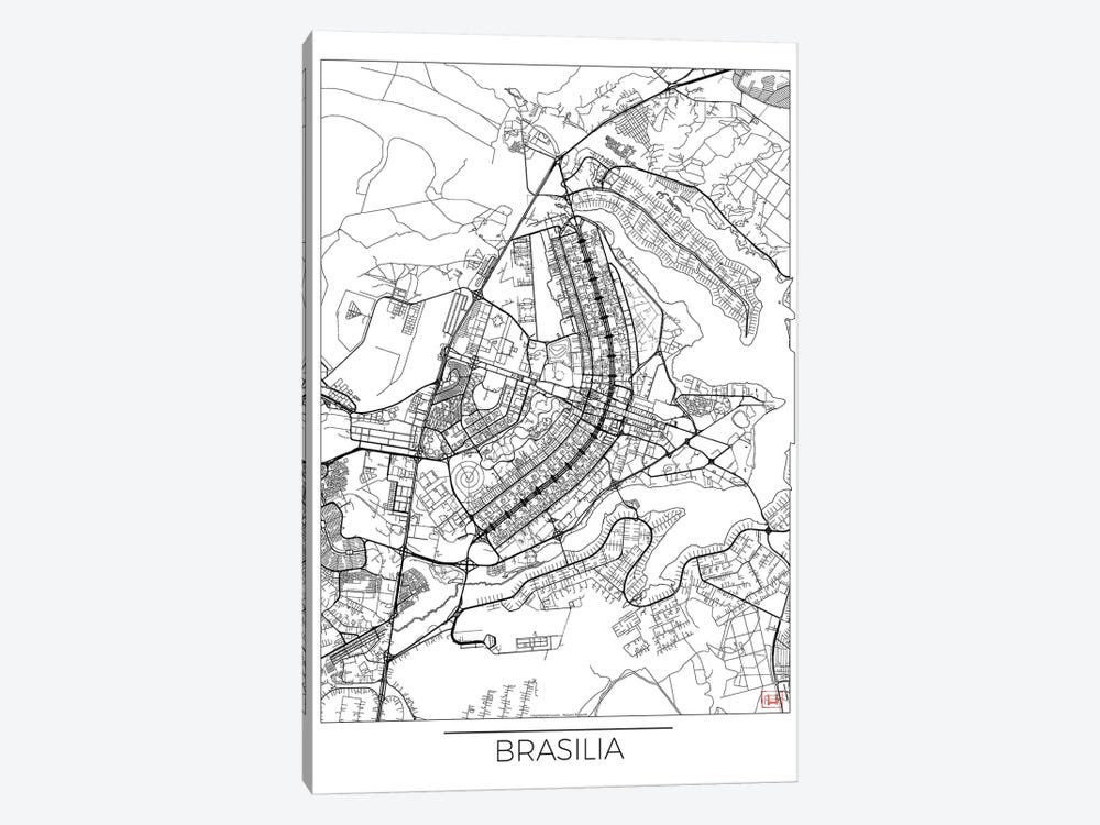 Brasilia Minimal Urban Blueprint Map 1-piece Canvas Print