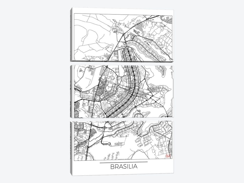 Brasilia Minimal Urban Blueprint Map 3-piece Canvas Art Print