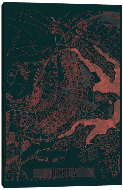 Brasilia Infrared Urban Blueprint Map Canvas Art Print