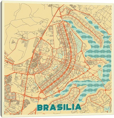 Brasilia Retro Urban Blueprint Map Canvas Art Print - Brazil Art