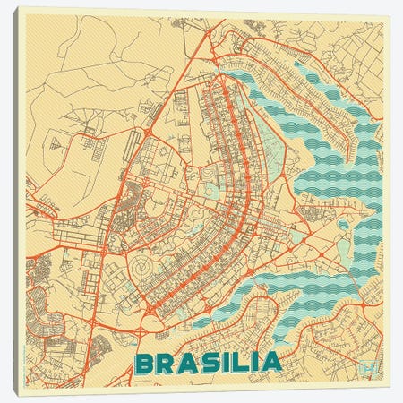 Brasilia Retro Urban Blueprint Map Canvas Print #HUR58} by Hubert Roguski Canvas Wall Art