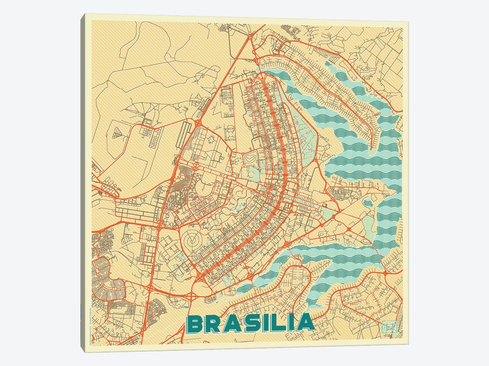 Brasilia Retro Urban Blueprint Map 1-piece Canvas Art Print