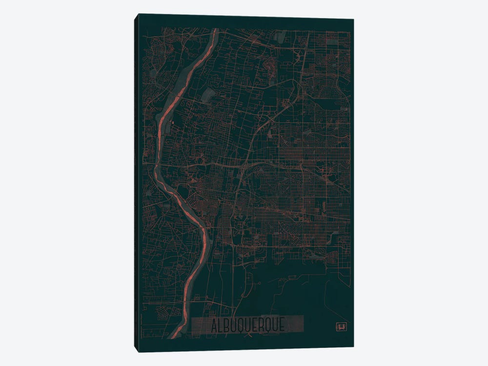 Albuquerque Infrared Urban Blueprint Map by Hubert Roguski 1-piece Canvas Artwork