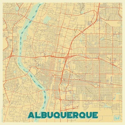Albuquerque Retro Urban Blueprint Map by Hubert Roguski art print