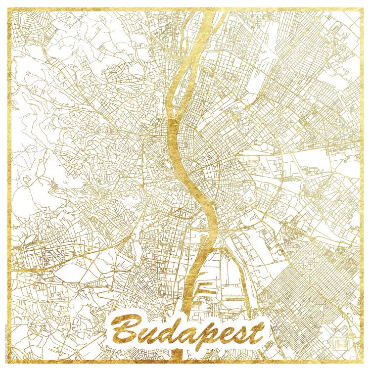 Budapest Gold Leaf Urban Blueprint Map