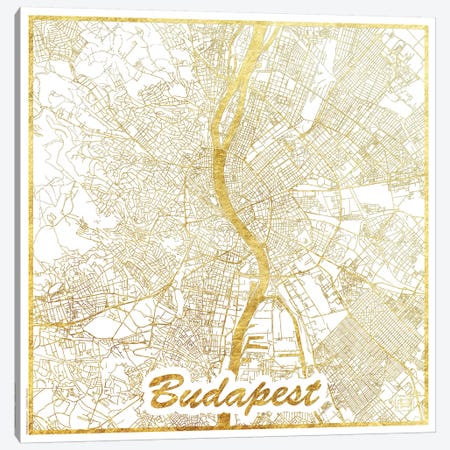 Budapest Gold Leaf Urban Blueprint Map Canvas Print #HUR60} by Hubert Roguski Art Print