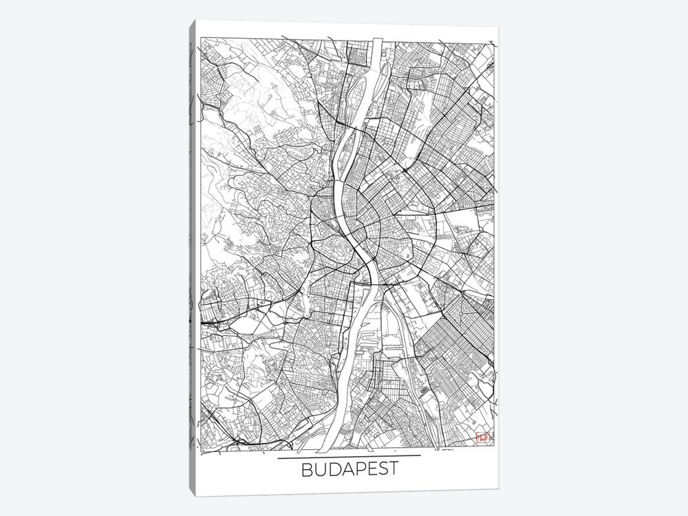 Budapest Minimal Urban Blueprint Map by Hubert Roguski 1-piece Art Print