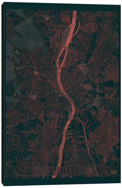 Budapest Infrared Urban Blueprint Map Canvas Art Print - Budapest Art