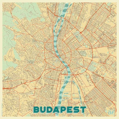 Budapest Retro Urban Blueprint Map by Hubert Roguski art print