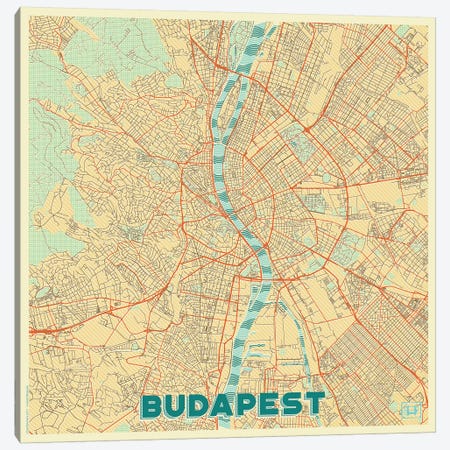 Budapest Retro Urban Blueprint Map Canvas Print #HUR63} by Hubert Roguski Art Print