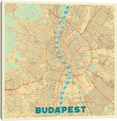 Budapest Retro Urban Blueprint Map Canvas Art Print - Budapest Art