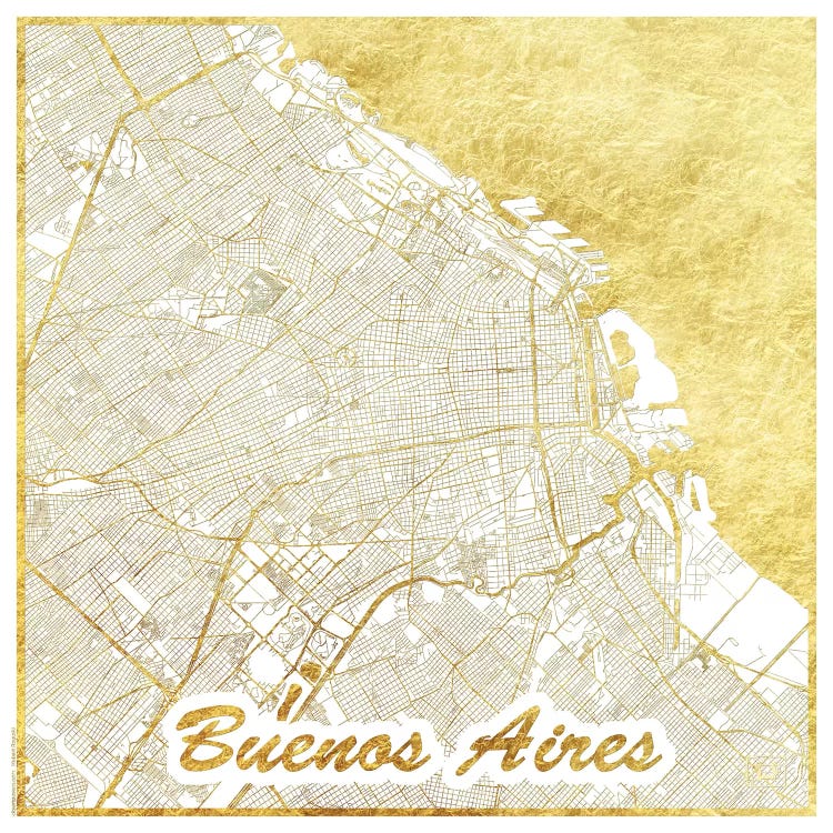 Buenos Aires Gold Leaf Urban Blueprint Map