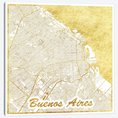 Buenos Aires Gold Leaf Urban Blueprint Map Canvas Print #HUR65} by Hubert Roguski Canvas Art
