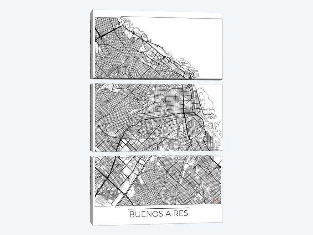 Buenos Aires Minimal Urban Blueprint Map by Hubert Roguski 3-piece Canvas Art