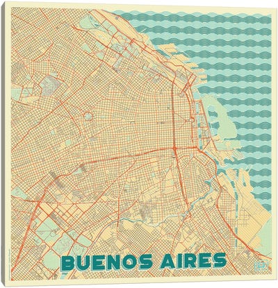 Buenos Aires Retro Urban Blueprint Map Canvas Art Print - Buenos Aires