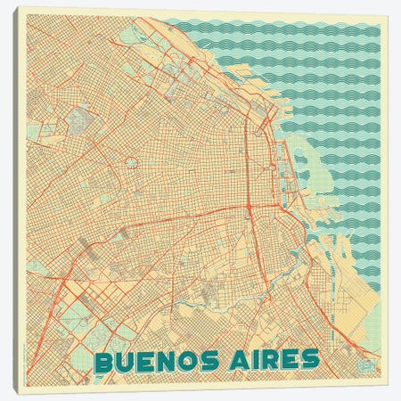 Buenos Aires Retro Urban Blueprint Map Canvas Print #HUR68} by Hubert Roguski Canvas Art Print