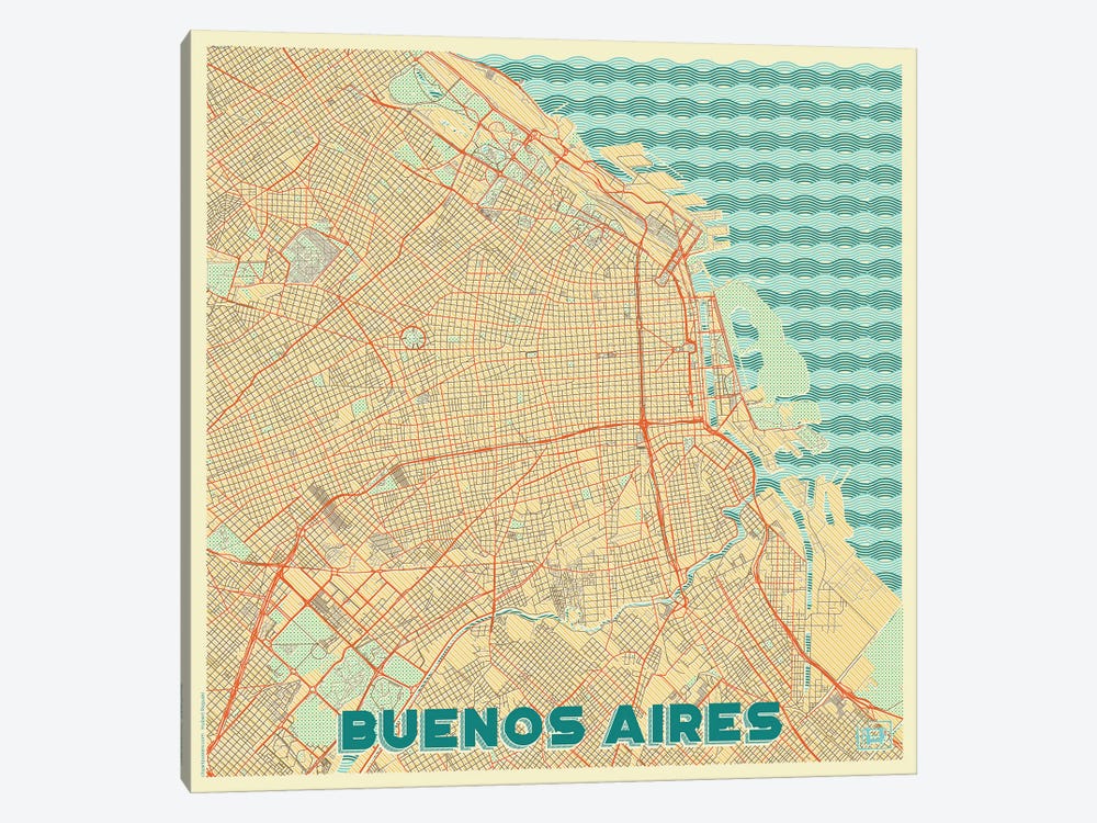 Buenos Aires Retro Urban Blueprint Map by Hubert Roguski 1-piece Canvas Art