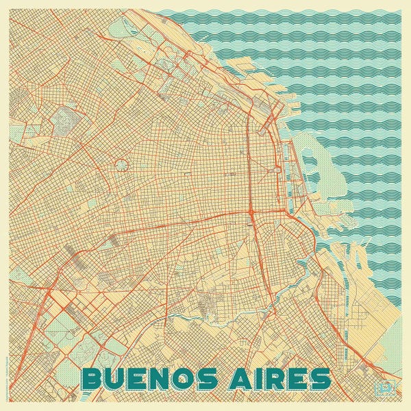 Argentina: Buenos Aires Retro Urban Blueprint Map by Hubert Roguski