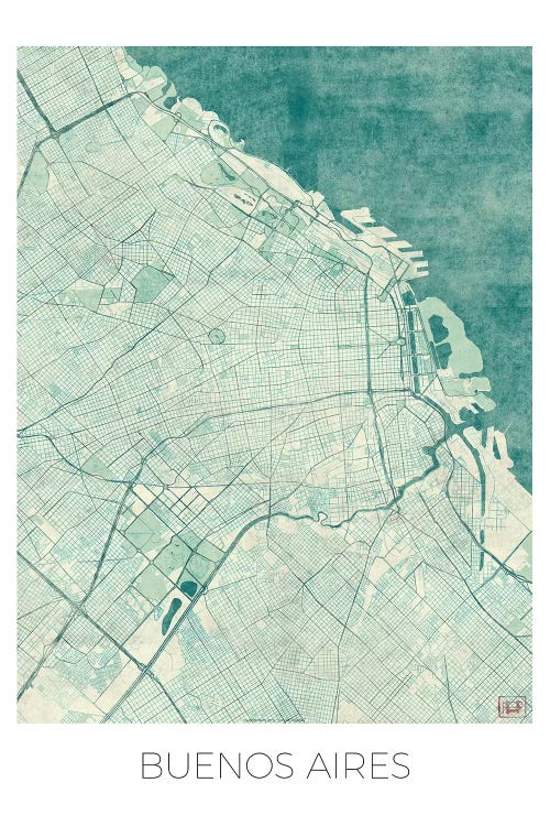 Buenos Aires Vintage Blue Watercolor Urban Blueprint Map