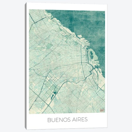 Buenos Aires Vintage Blue Watercolor Urban Blueprint Map Canvas Print #HUR69} by Hubert Roguski Canvas Print