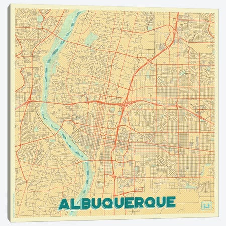 Albuquerque Retro Urban Blueprint Map Canvas Print #HUR6} by Hubert Roguski Art Print