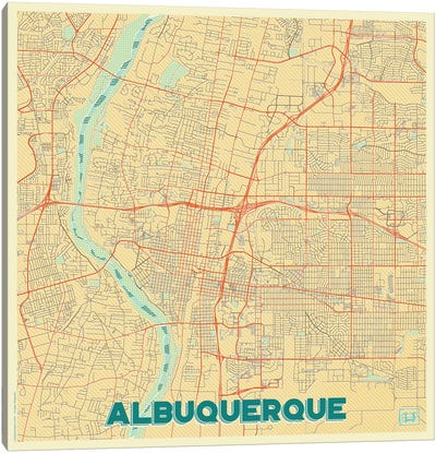 Albuquerque Retro Urban Blueprint Map Canvas Art Print - Albuquerque Art