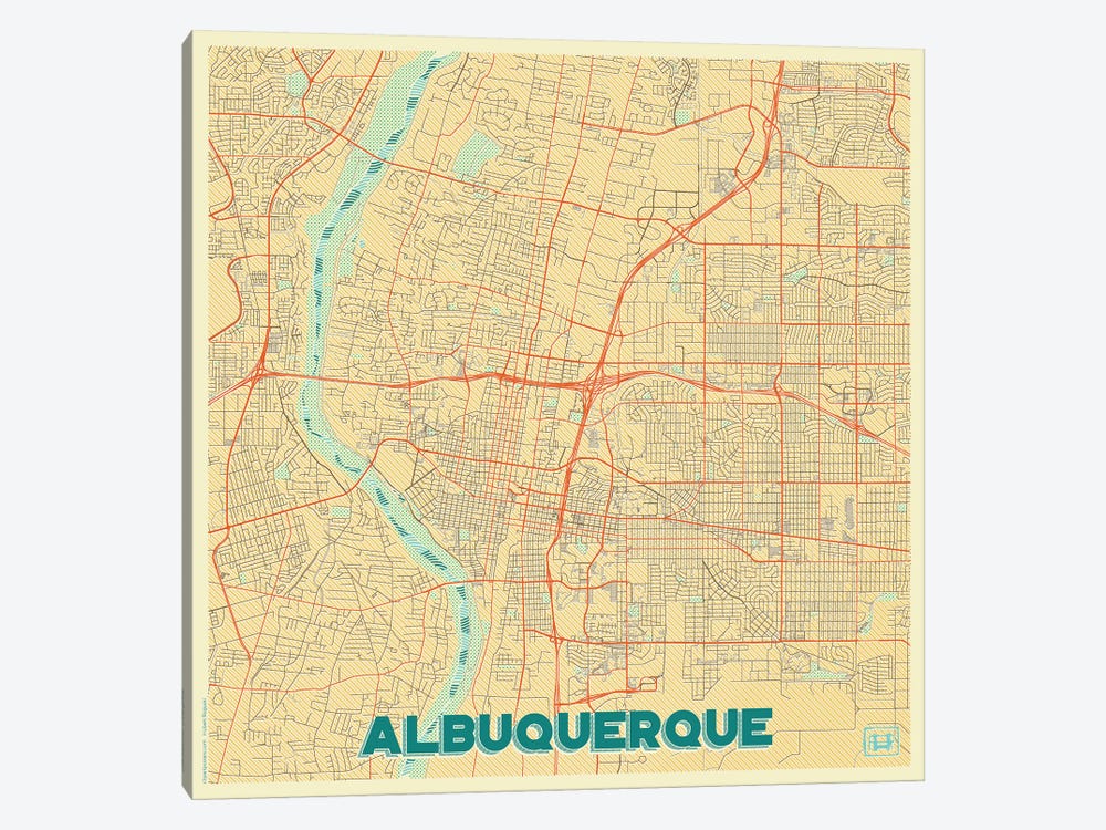 Albuquerque Retro Urban Blueprint Map by Hubert Roguski 1-piece Art Print