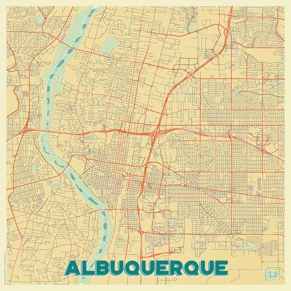 New Mexico: Albuquerque Retro Urban Blueprint Map by Hubert Roguski