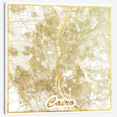 Cairo Gold Leaf Urban Blueprint Map Canvas Print #HUR70} by Hubert Roguski Canvas Art