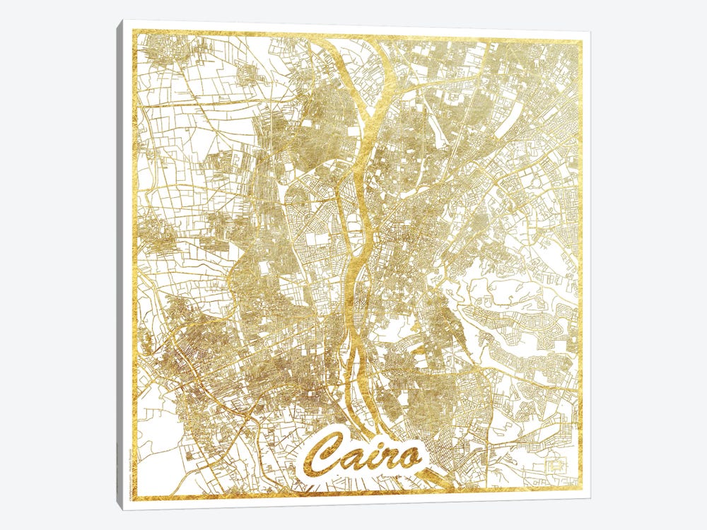 Cairo Gold Leaf Urban Blueprint Map by Hubert Roguski 1-piece Canvas Art Print