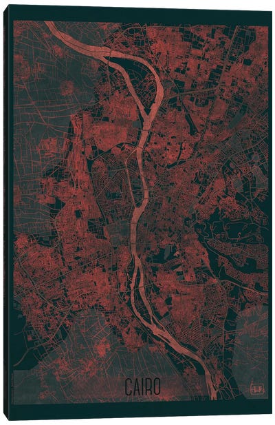 Cairo Infrared Urban Blueprint Map Canvas Art Print - Egypt Art
